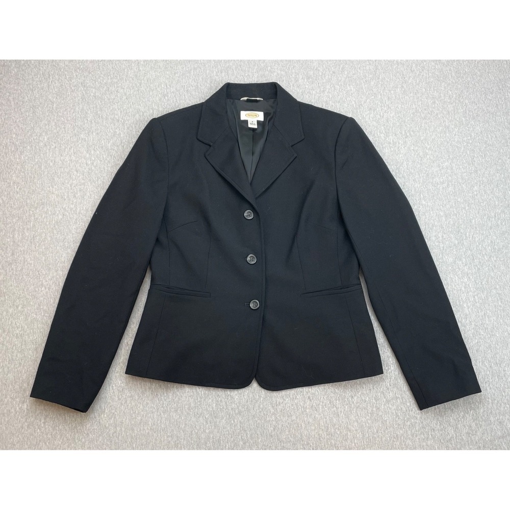 Talbots Blazer Women 8 Black Wool Blend Stretch 3-Button Long Sleeve Notch Label